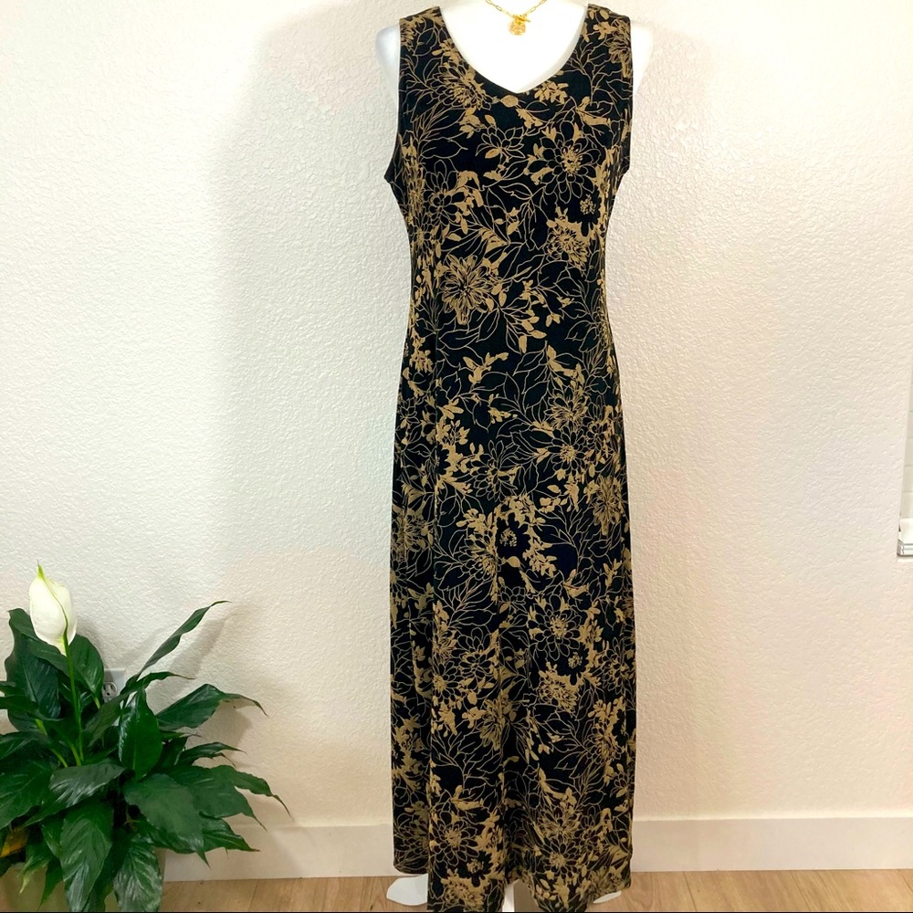 Vintage Floral Black and Brown Stretch Maxi Dress